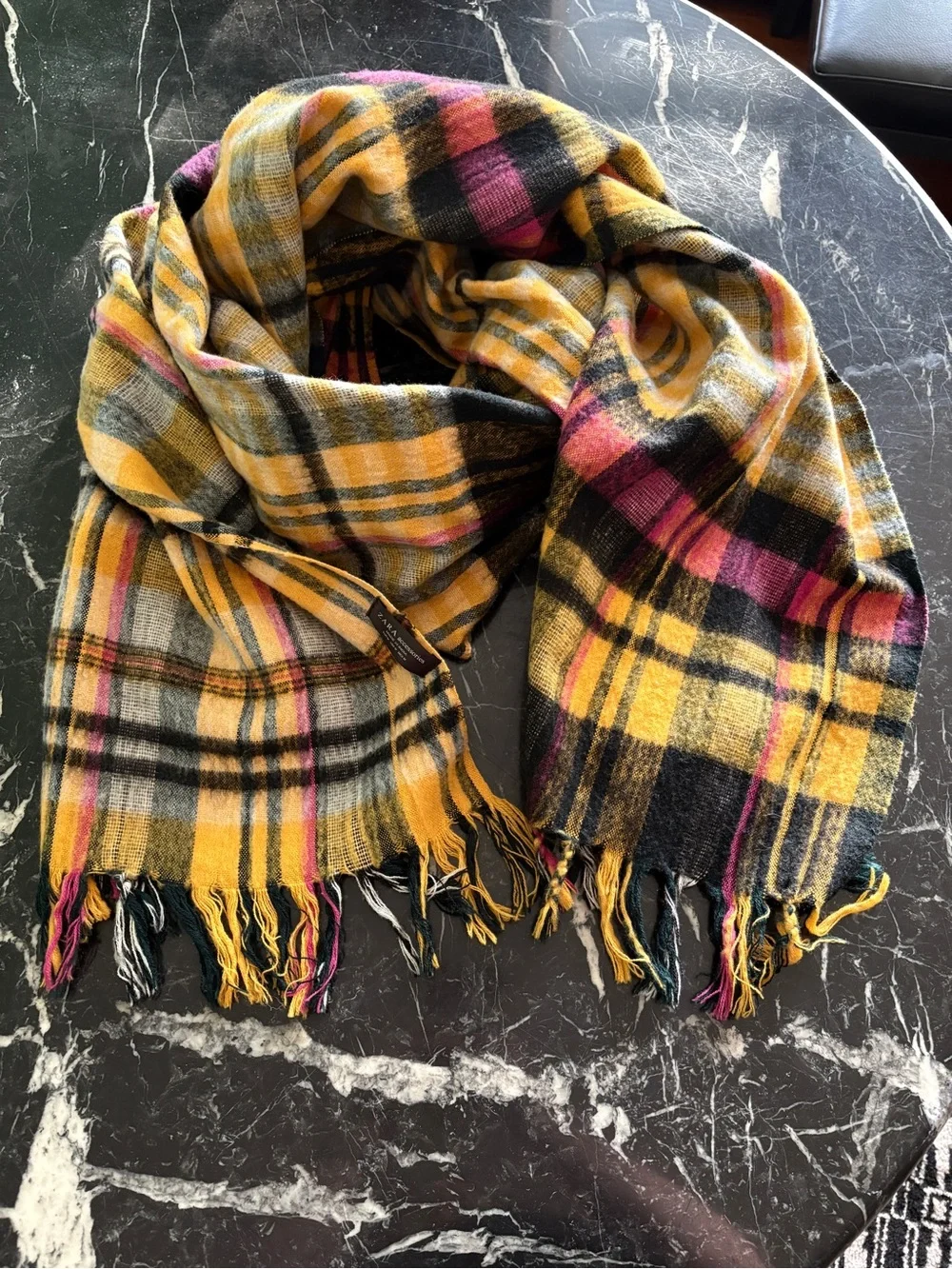 Zara Plaid Yellow, Pink & Black Blanket Scarf